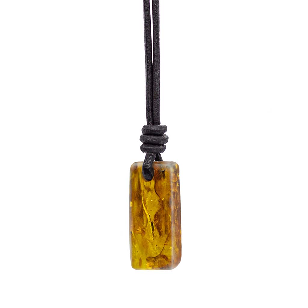 Amulet Necklace - Brown Baltic Amber with Leather