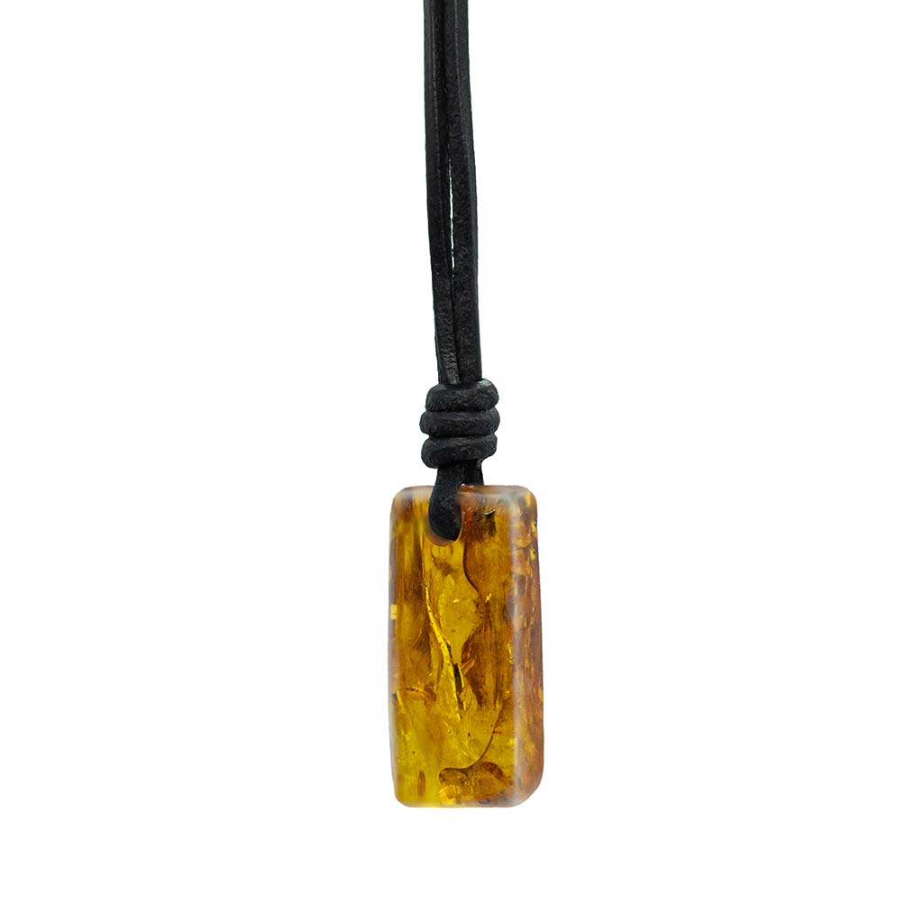 Amulet Necklace - Brown Baltic Amber with Leather
