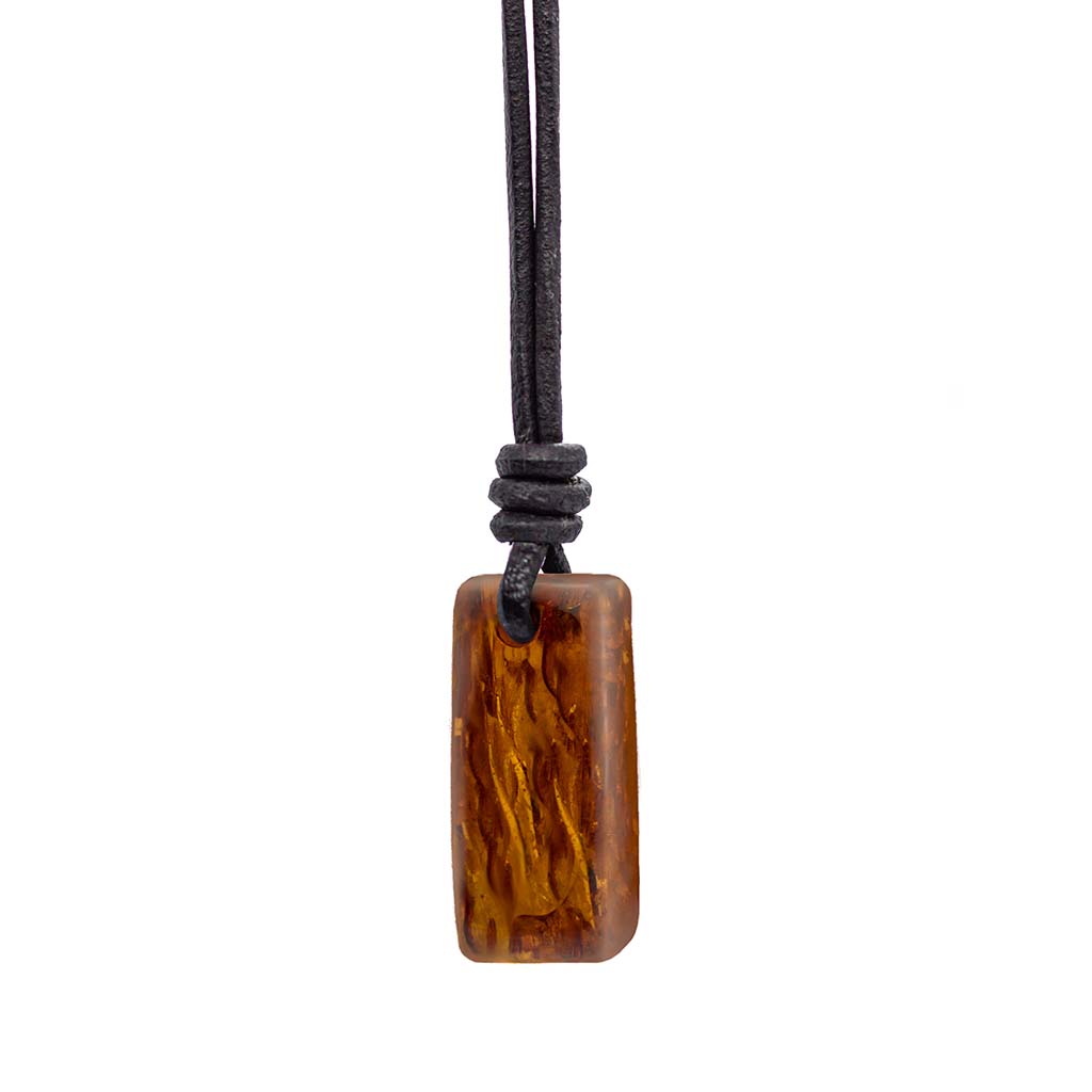 Amulet Necklace - Dark Brown Baltic Amber with Leather