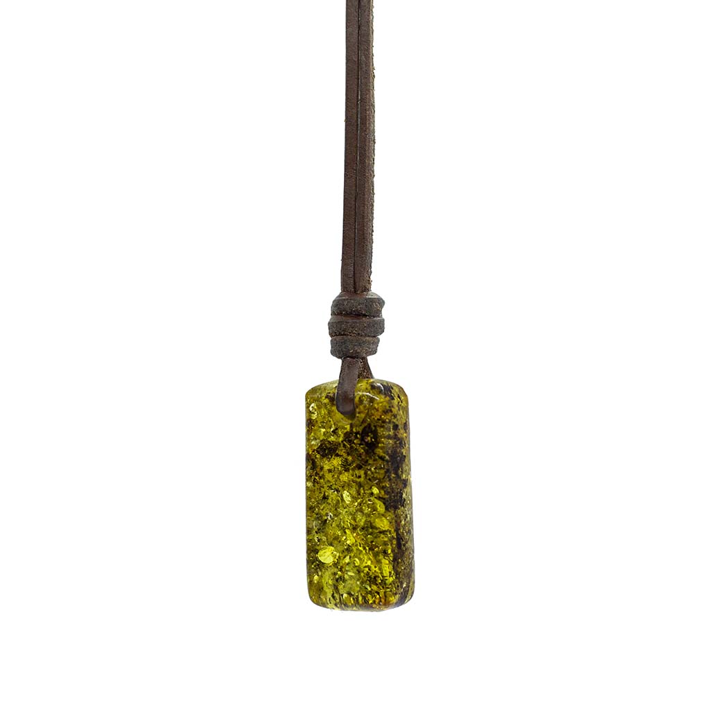 Amulet Necklace - Green Baltic Amber with Leather