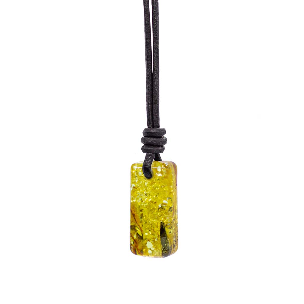 Amulet Necklace - Honey Baltic Amber With Leather