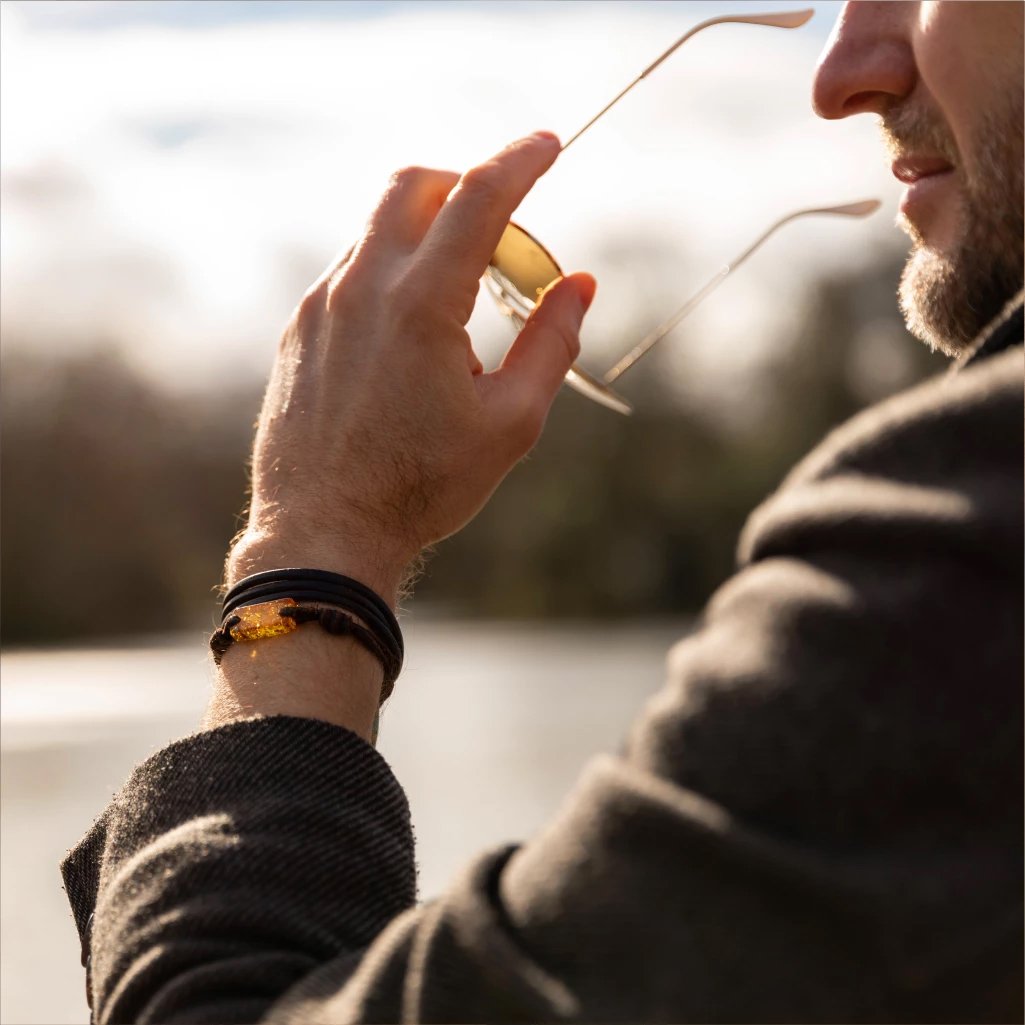 Aeon Bracelet - Honey Baltic Amber & Leather