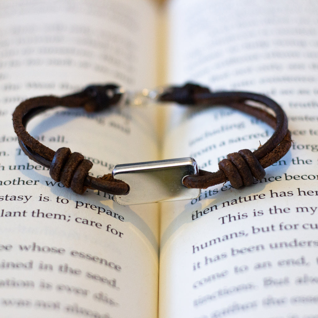 Aeon Bracelet - Recycled Sterling Silver & Dark Havana English Bridle Leather
