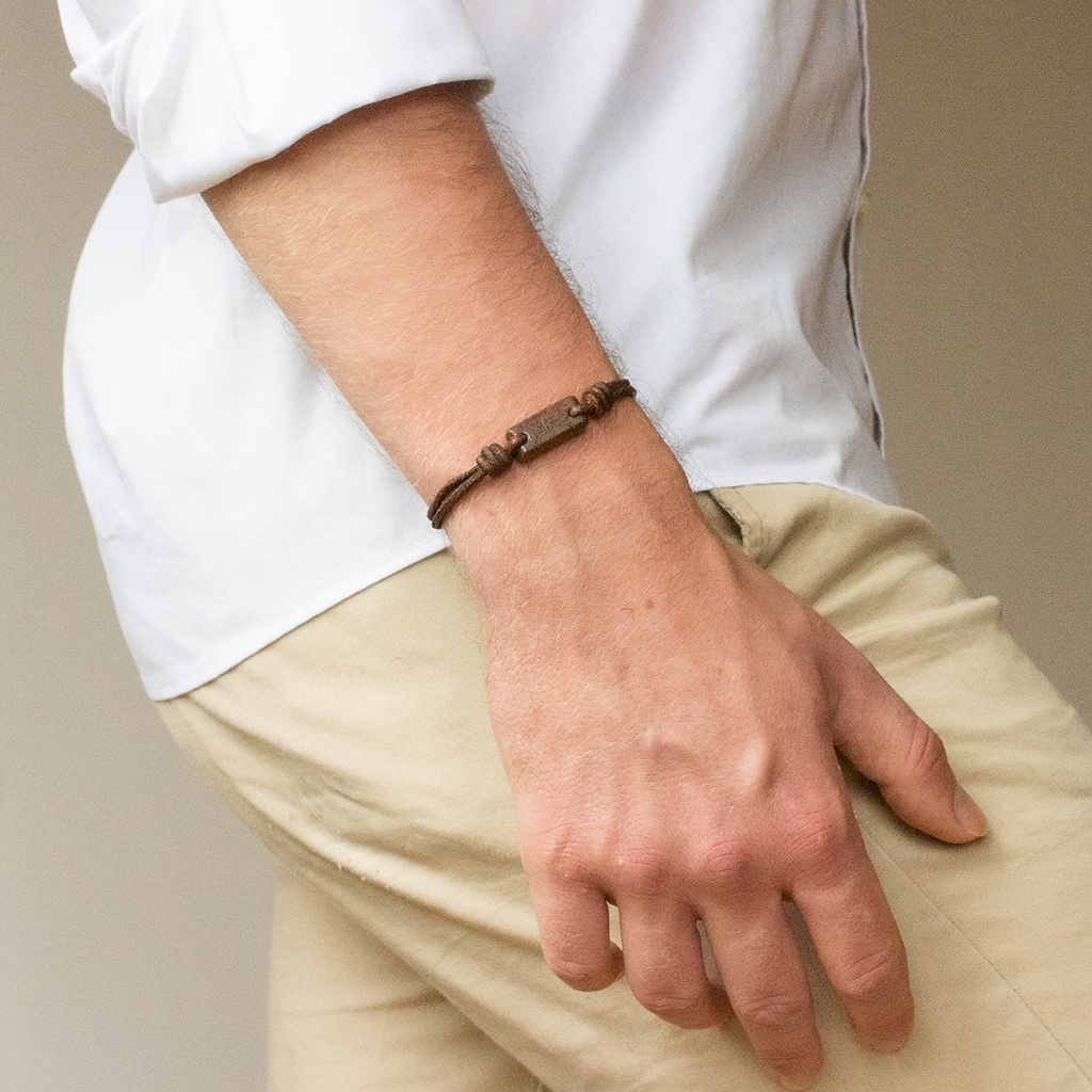 Aeon Bracelet - Dinosaur Gembone & Dark Havana English Bridle Leather