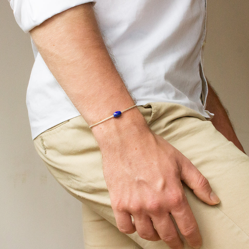 Token Bracelet for Intuition & Harmony - Lapis Lazuli on Recycled Sterling Silver Chain