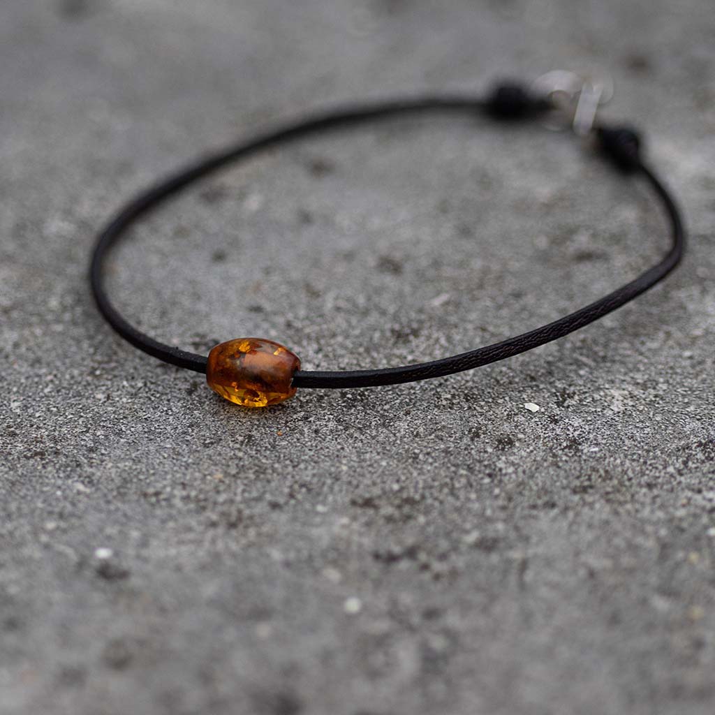 Token Bracelet for Alignment & Radiance - Brown Baltic Amber on Recycled Sterling Silver Chain