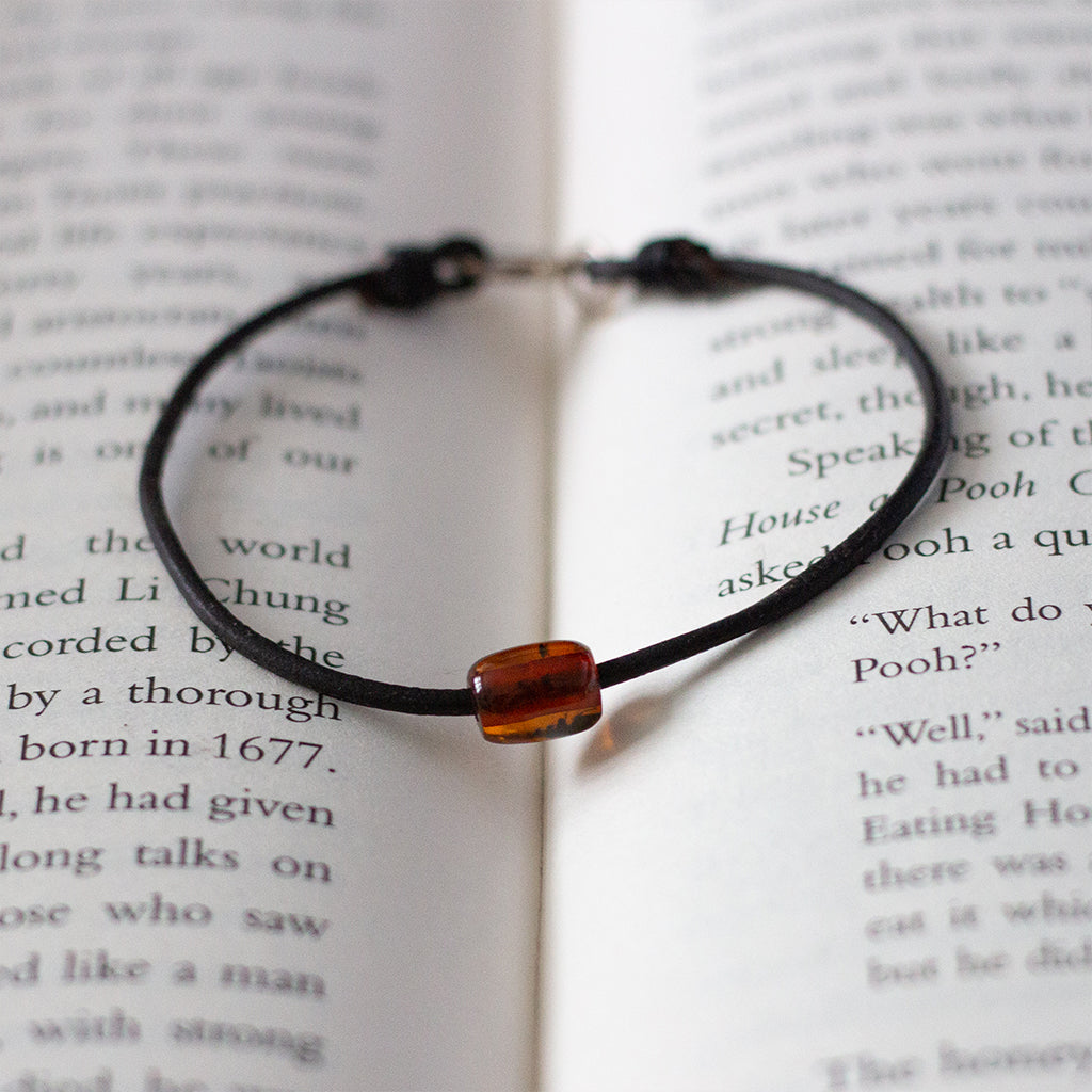 Token Bracelet for Alignment & Radiance - Dark Brown Baltic Amber on Recycled Sterling Silver Chain