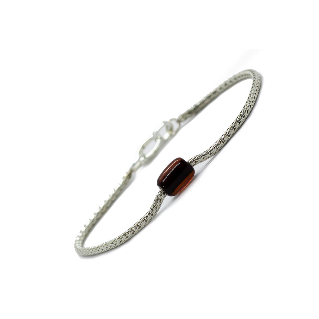 Token Bracelet for Alignment & Radiance - Dark Brown Baltic Amber on Recycled Sterling Silver Chain
