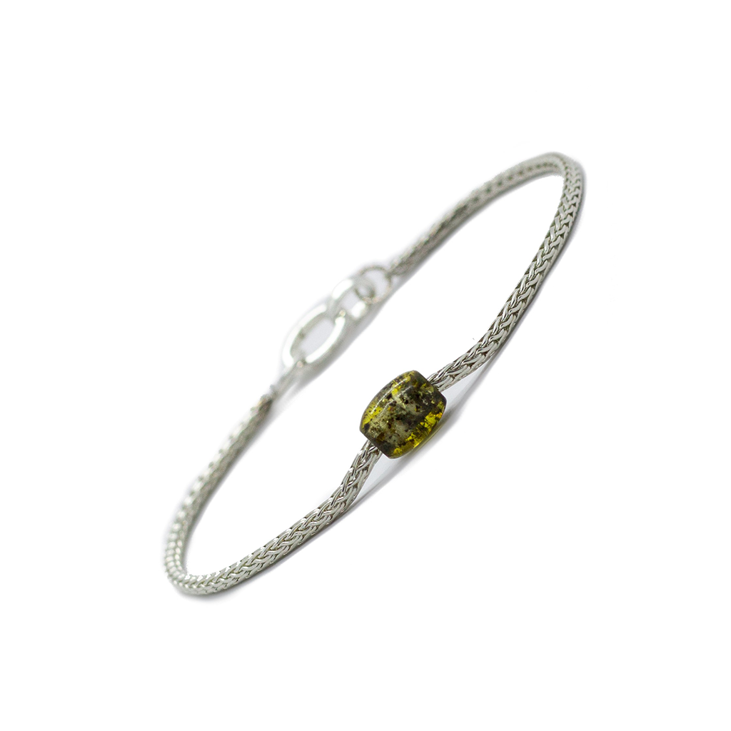Token Bracelet for Alignment & Radiance - Green Baltic Amber on Recycled Sterling Silver Chain