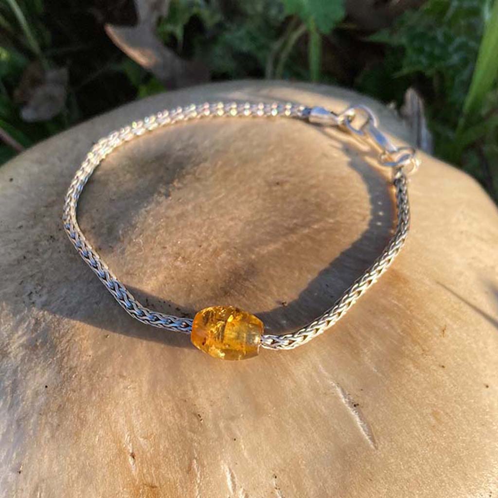 Token Bracelet for Alignment & Radiance - Honey Baltic Amber on Recycled Sterling Silver Chain