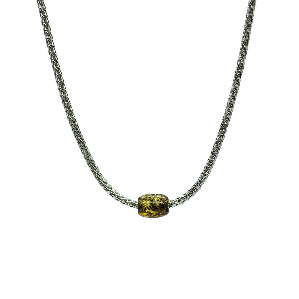 Token Necklace for Alignment & Radiance - Green Baltic Amber on Recycled Sterling Silver Chain