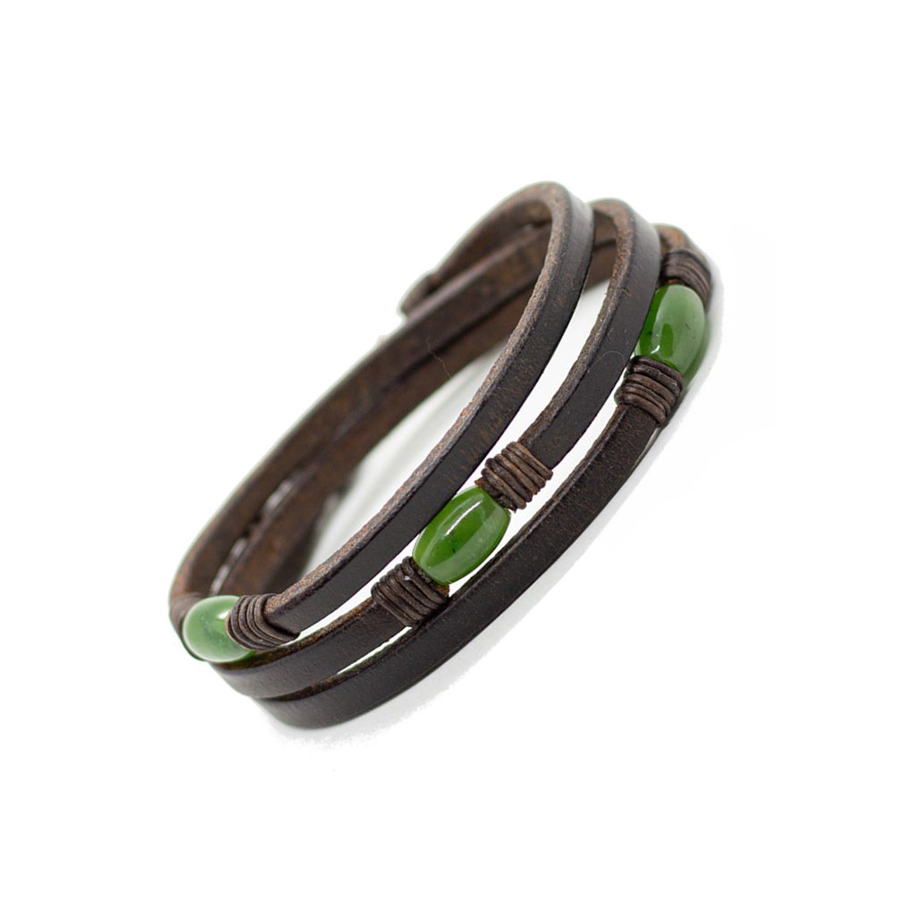 Trinity3 Bracelet - Jade (Nephrite) & Dark Havana English Bridle