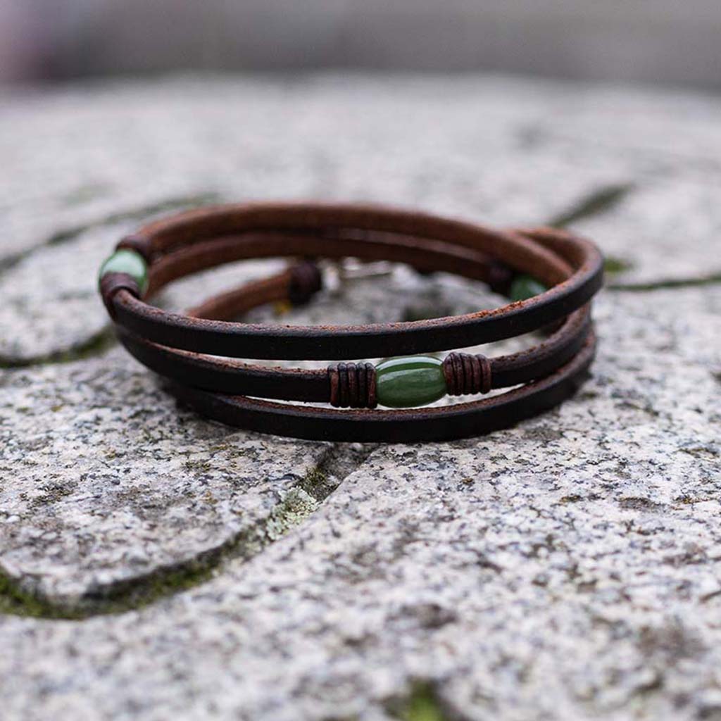 Trinity3 Bracelet - Jade (Nephrite) & Dark Havana English Bridle