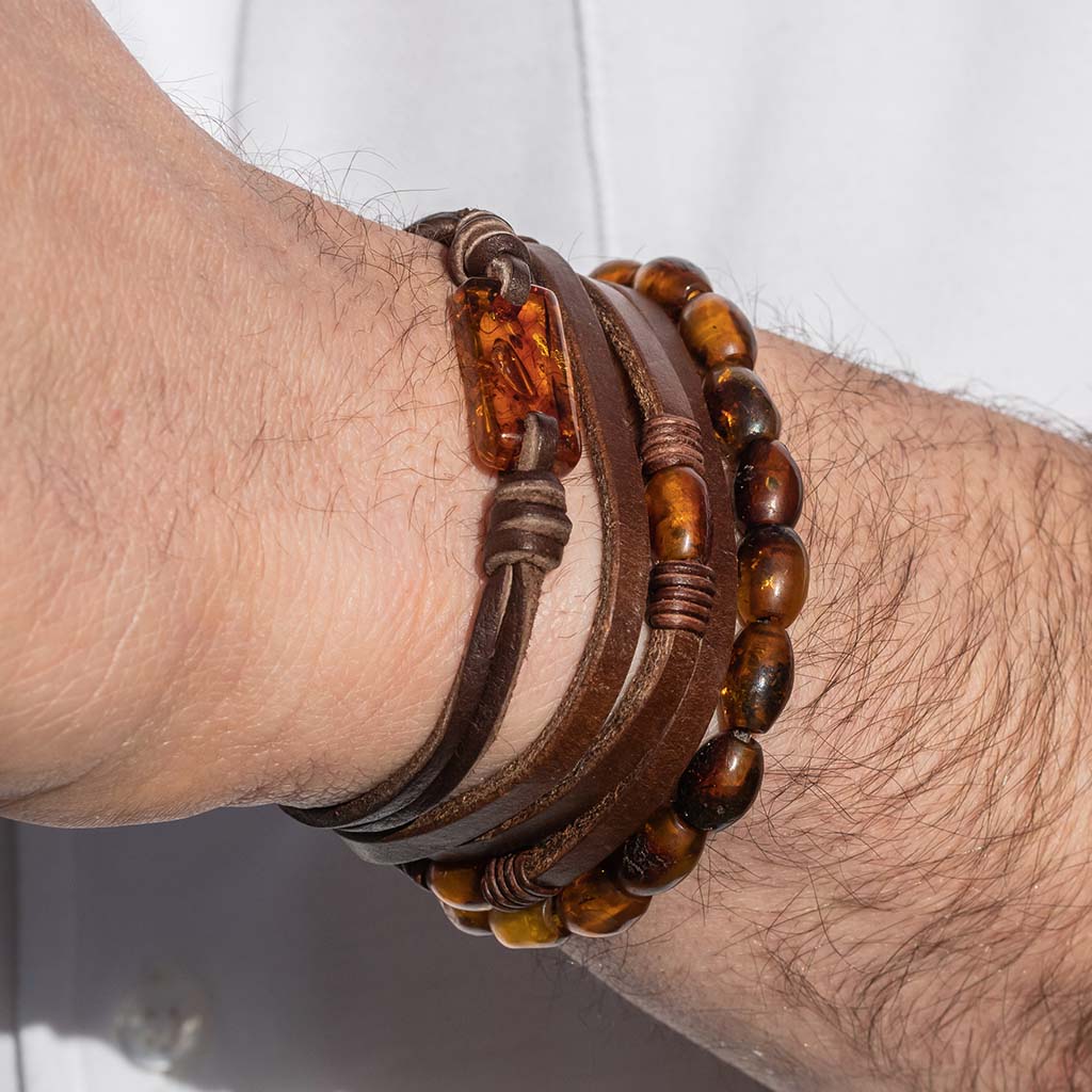 Trinity3 Bracelet - Brown Baltic Amber & American Bison