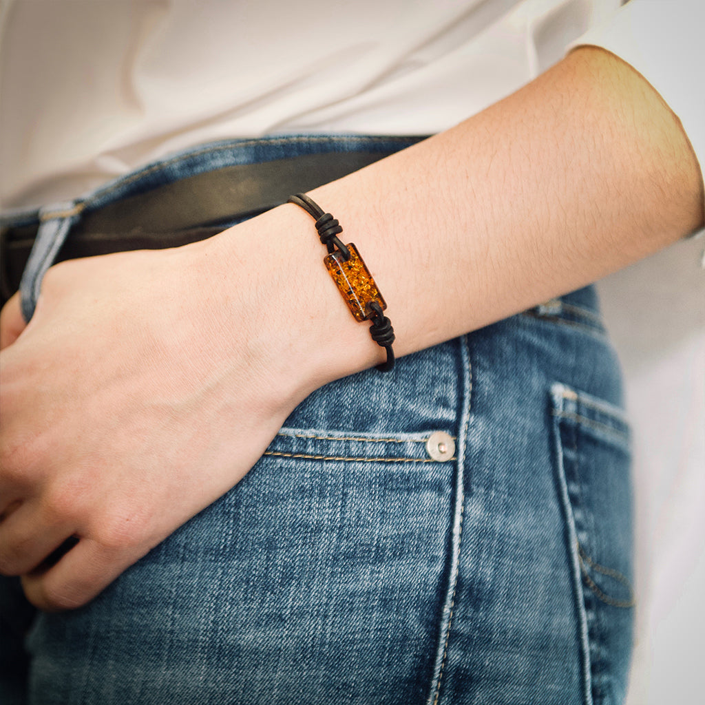 aeon bracelet - brown baltic amber & leather
